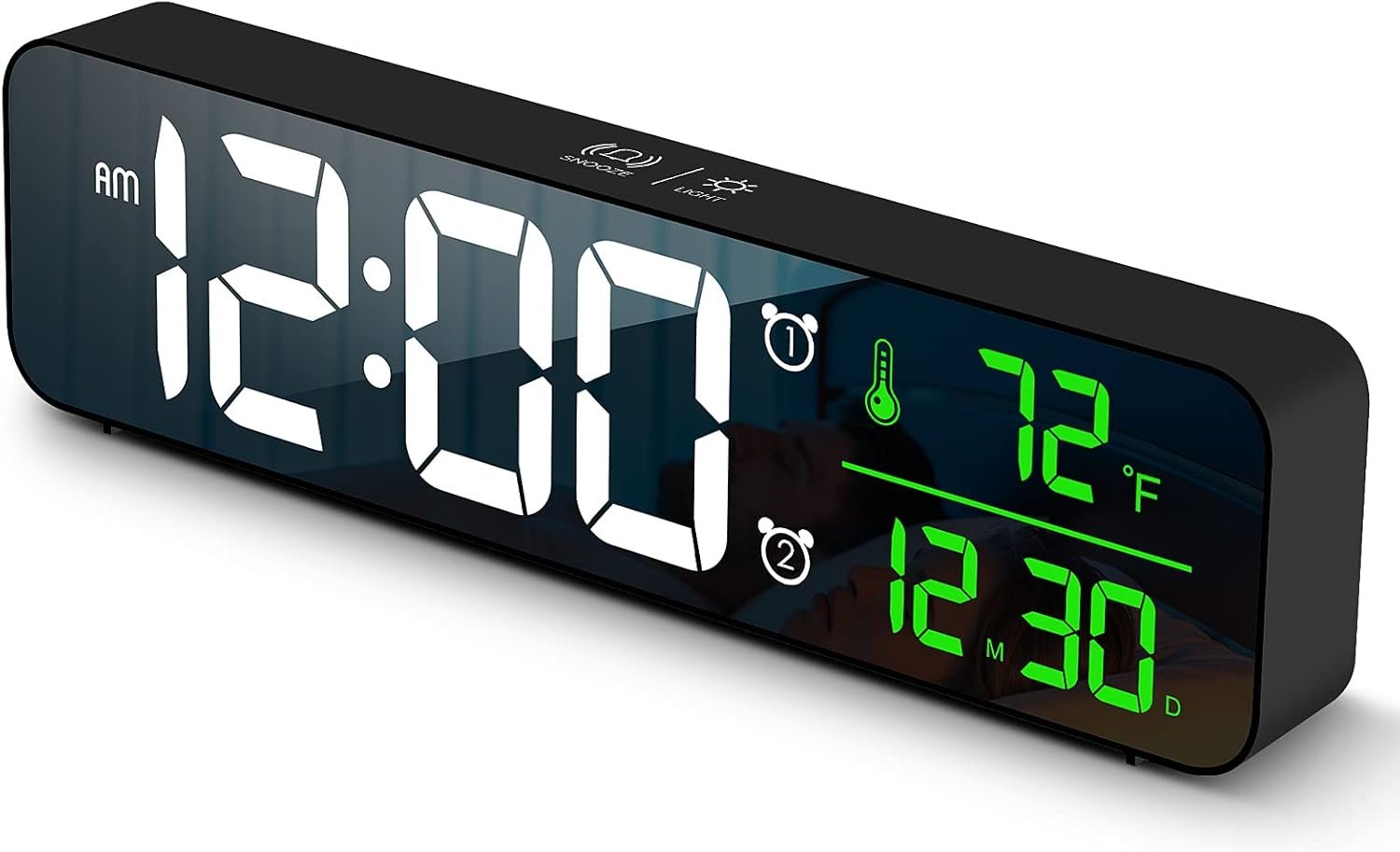 Primsail Digital Clock for Bedroom and Living Room - Large Display Alarm Clock With Date & Temp, 10.4 Inch, 12/24H, Snooze - Black