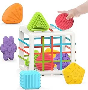 Montessori Shape Sorting Cubes for 1 Year Old, Toddler, Kid, 6 Pc Multi Sensory Shape, Baby Toys 12 Month