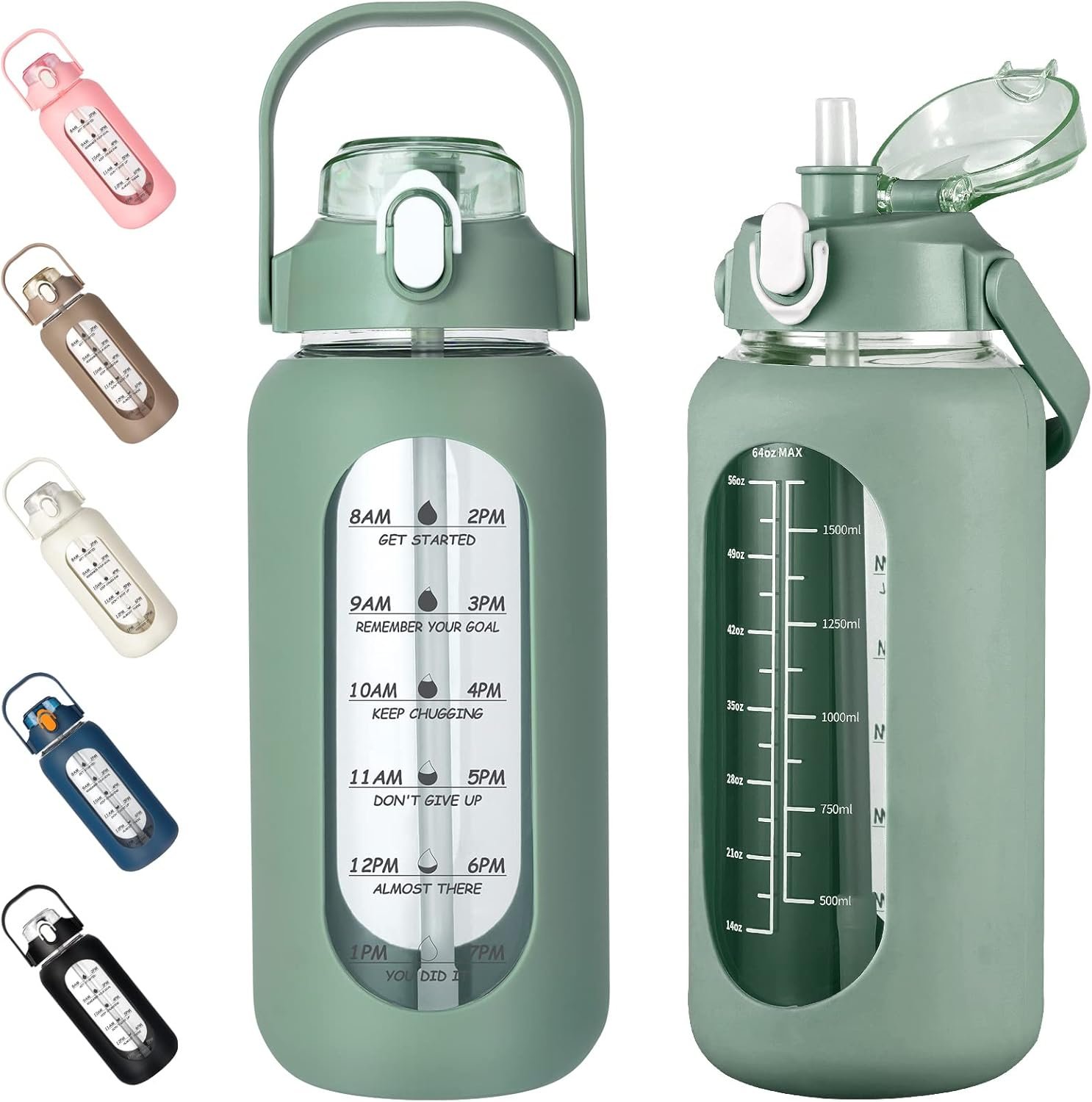 64oz Glass Water Bottles with Straw