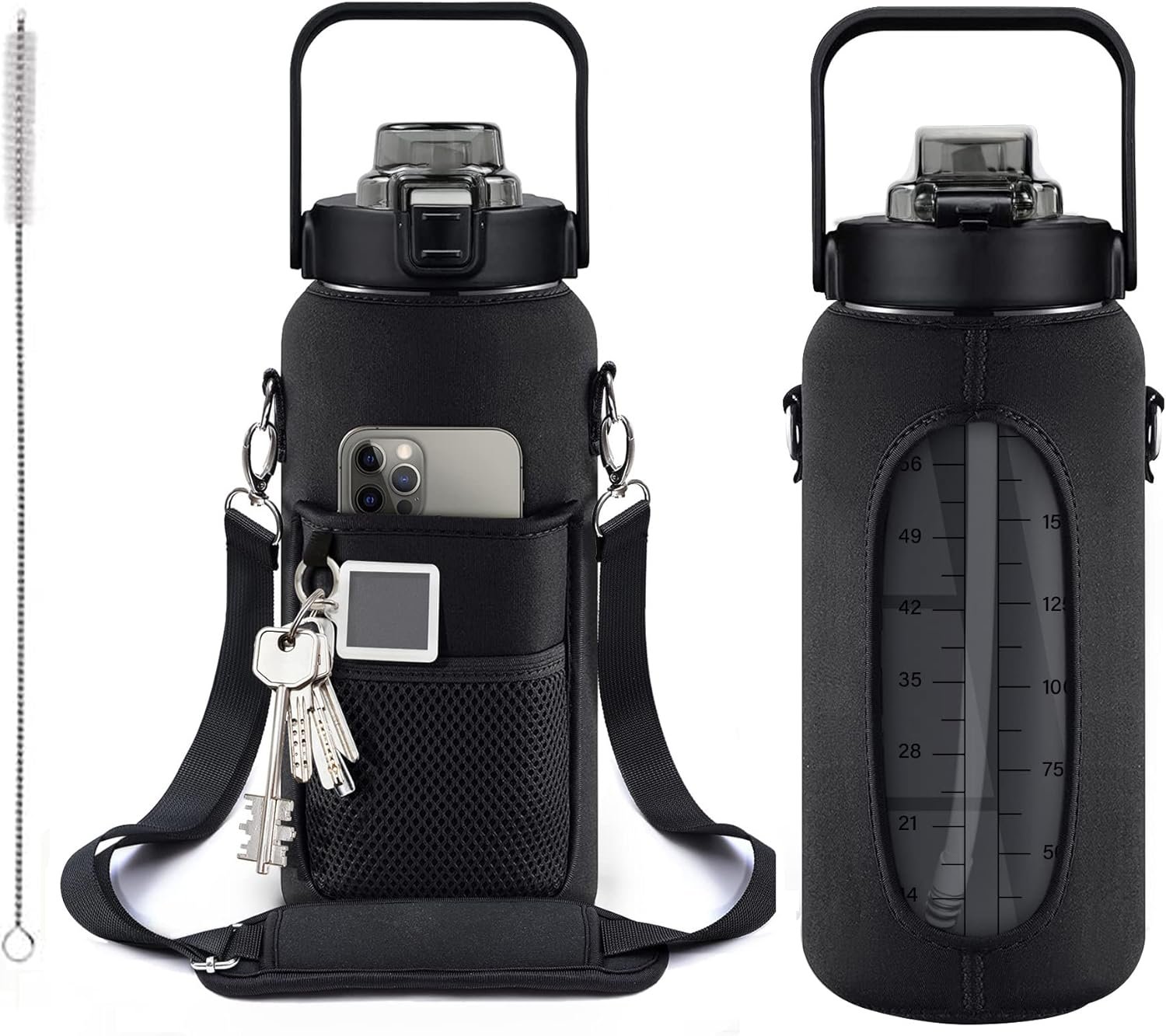 Inspirational 70oz (2L) Water Bottle With Straw and Time Stamp, Leak-Proof Tritan BPA-Free Bottle for Daily Hydration and Sports