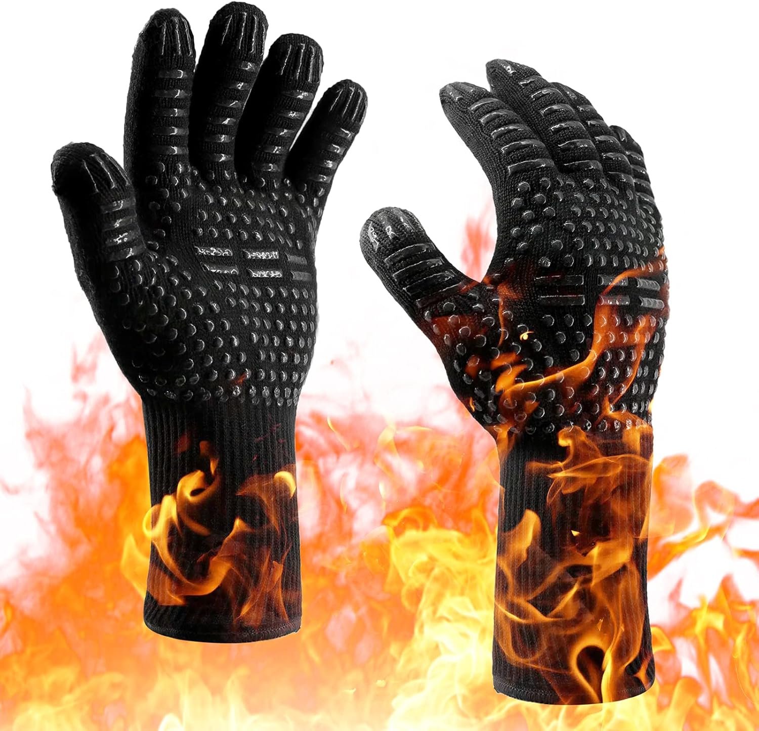 Oven Gloves - 932F Heat Resistant, Cut-Resistant, Non-Slip Silicone BBQ & Grilling Gloves for Men, Oven Mitts