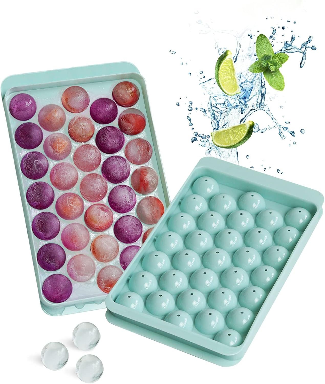 Small Round Ice Cube Trays for Freezer, Ice Ball Maker Mold with Lid Easy Release BPA-Free Circle Ice Tray Reusable Sphere Ice Cube Mold for Whisky, Cocktail, Coffee - 1.2inch Ice Balls