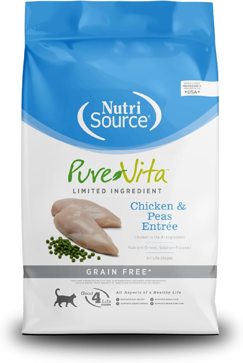 Pure Vita Grain-Free Cat Food, Made with Chicken and Peas, 6.6LB, Dry Cat Food