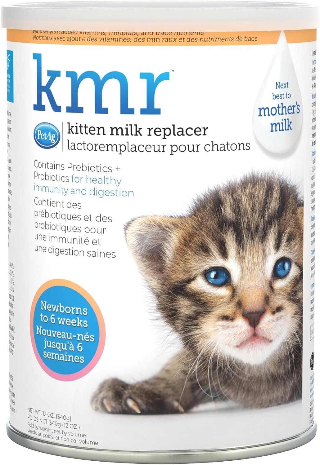 KMR Kitten Milk Replacer Powder - 12 oz - Powdered Kitten Formula with Prebiotics, Probiotics & Vitamins for Kittens Newborn to Six Weeks Old - Easy to Digest
