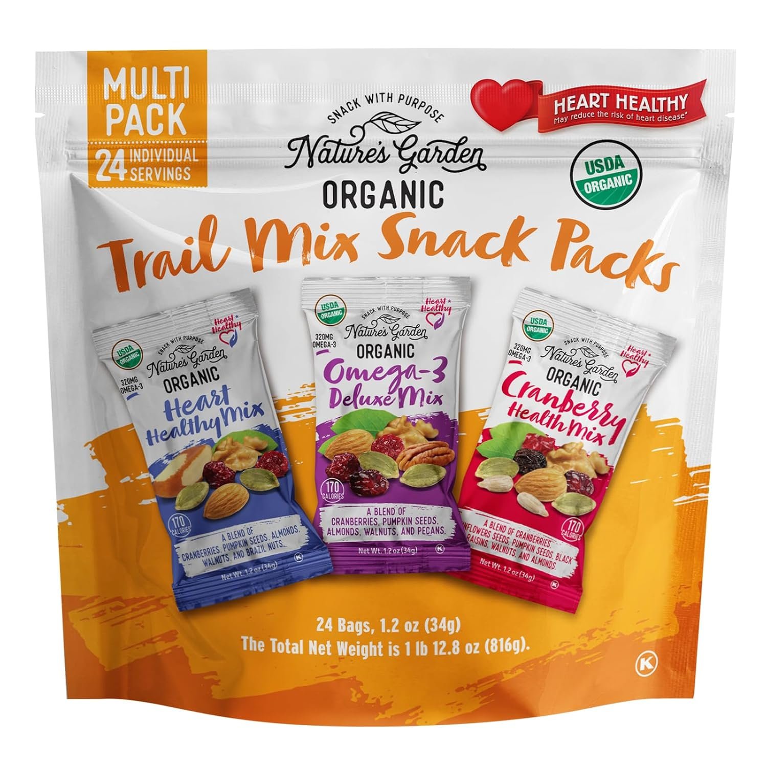 Nature's Garden Organic Trail Mix Snack, Multi Pack 1.2 oz - Pack of 24